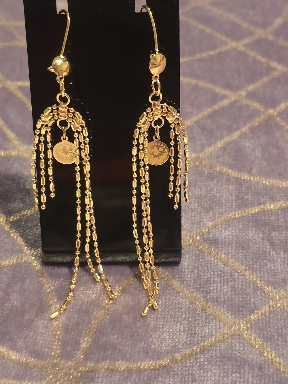 22kgp Dubai Jewelry Gold Tassel Dangle Earrings